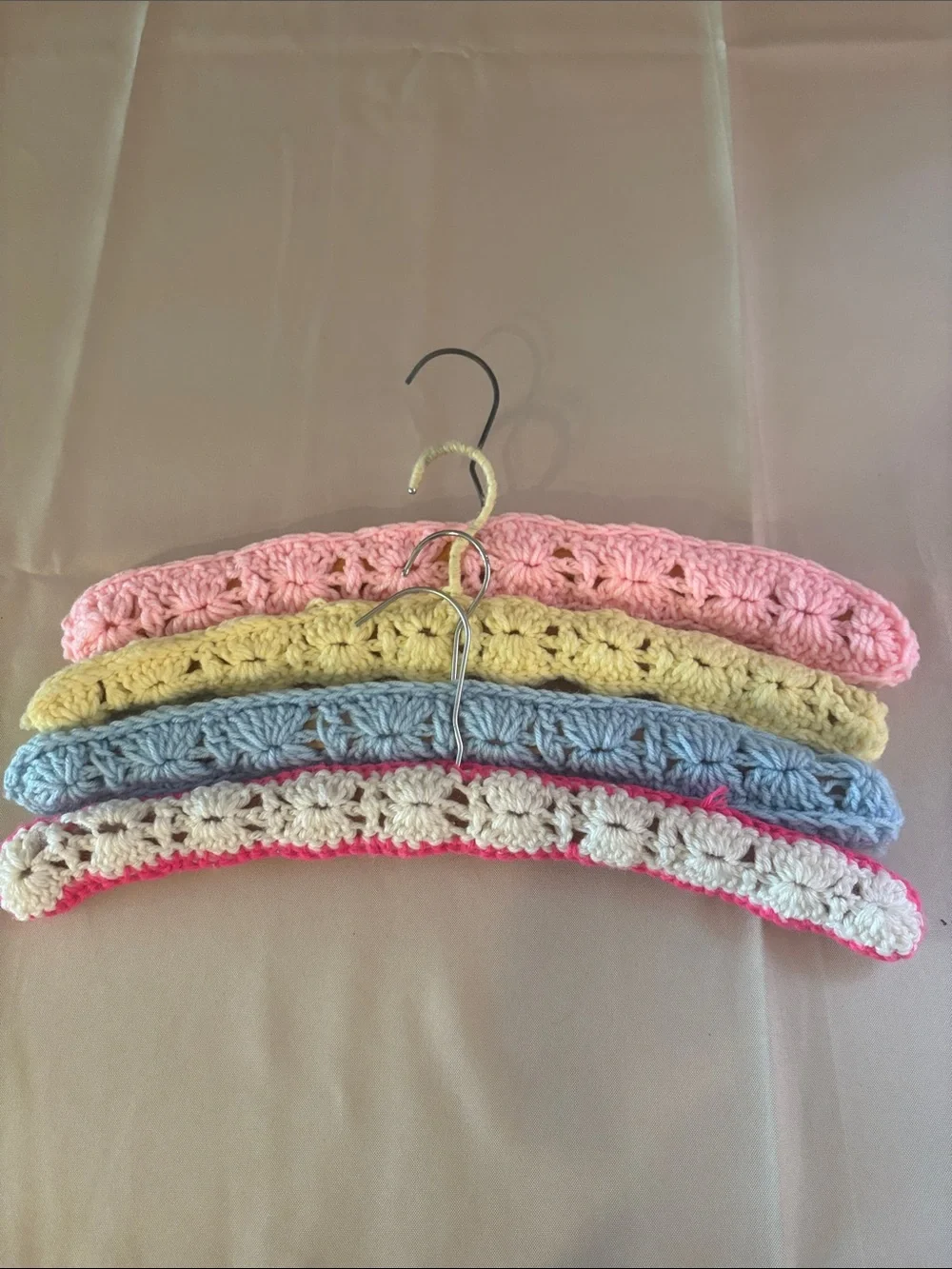 Vintage Crocheted Hangers Set - Yellow, Pink, Rose, Blue, Navy